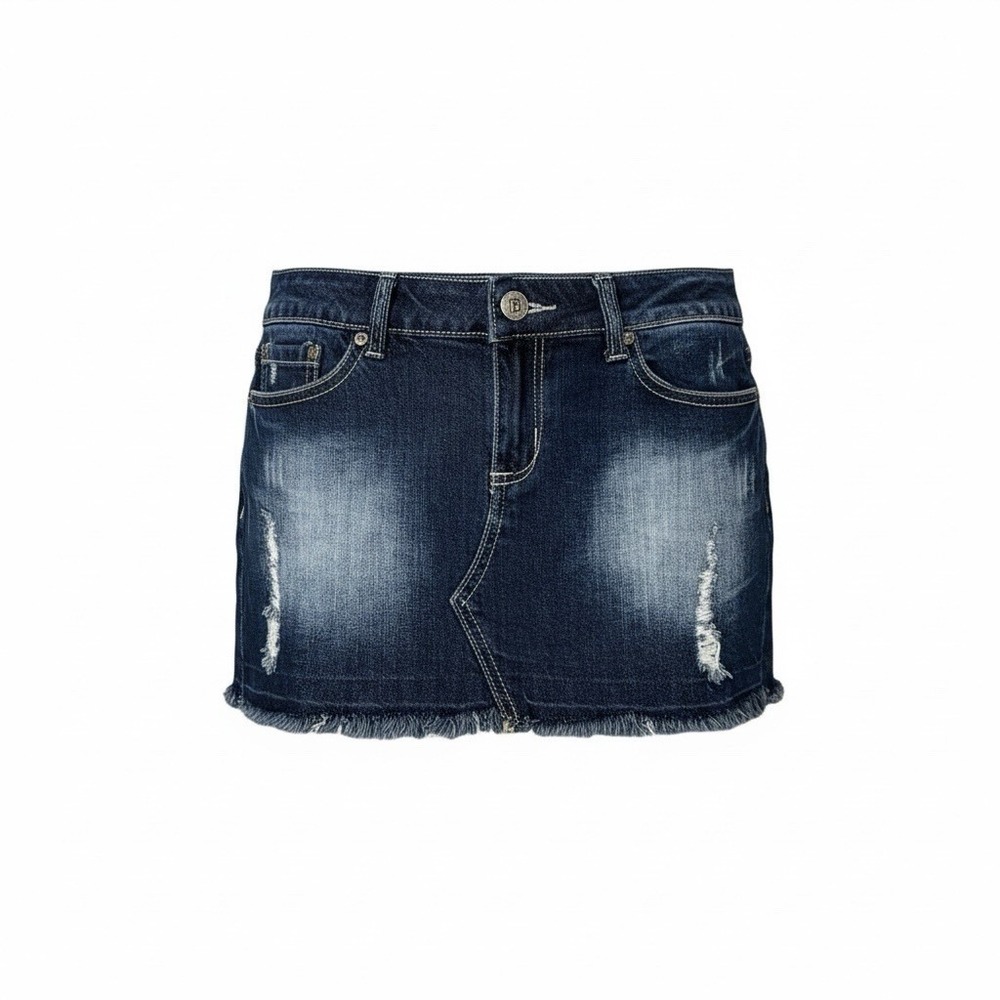 Juniors Red Rivet Jeans Blue Distressed Denim Mini Skirt With Purple Detail Sz 5